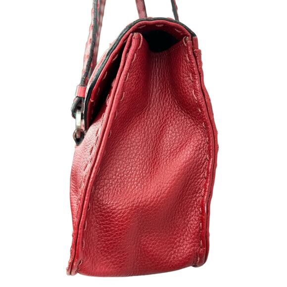 Adrienne Vittadini Red Pebbled Leather Purse Handbag Shoulder Bag Top Stitching - Picture 5 of 16
